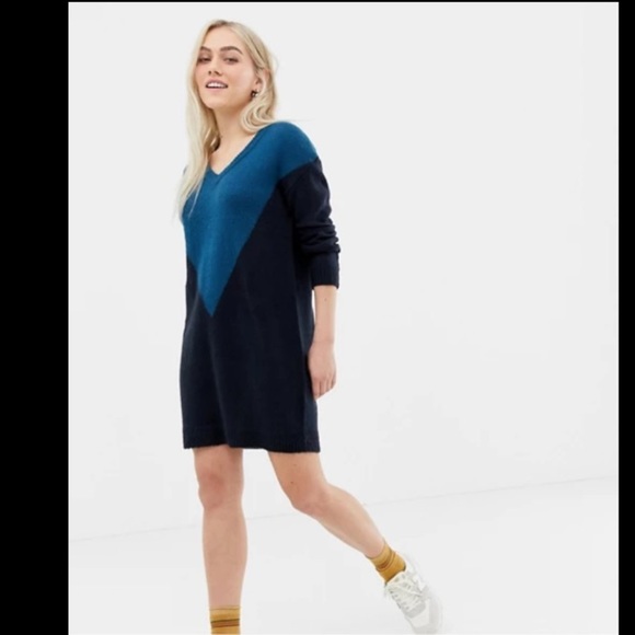 ASOS Dresses & Skirts - BRAVE SOUL ASOS Blue V-Neck Chevron Jumper Dress M